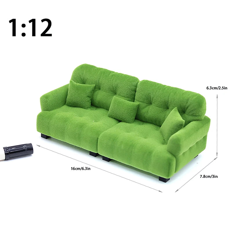 1/12 1/20 1/25 Dollhouse Simulation Flocking Sofa Model Mini Living Room Furniture Doll Decoration Accessories Pretend Play Toys
