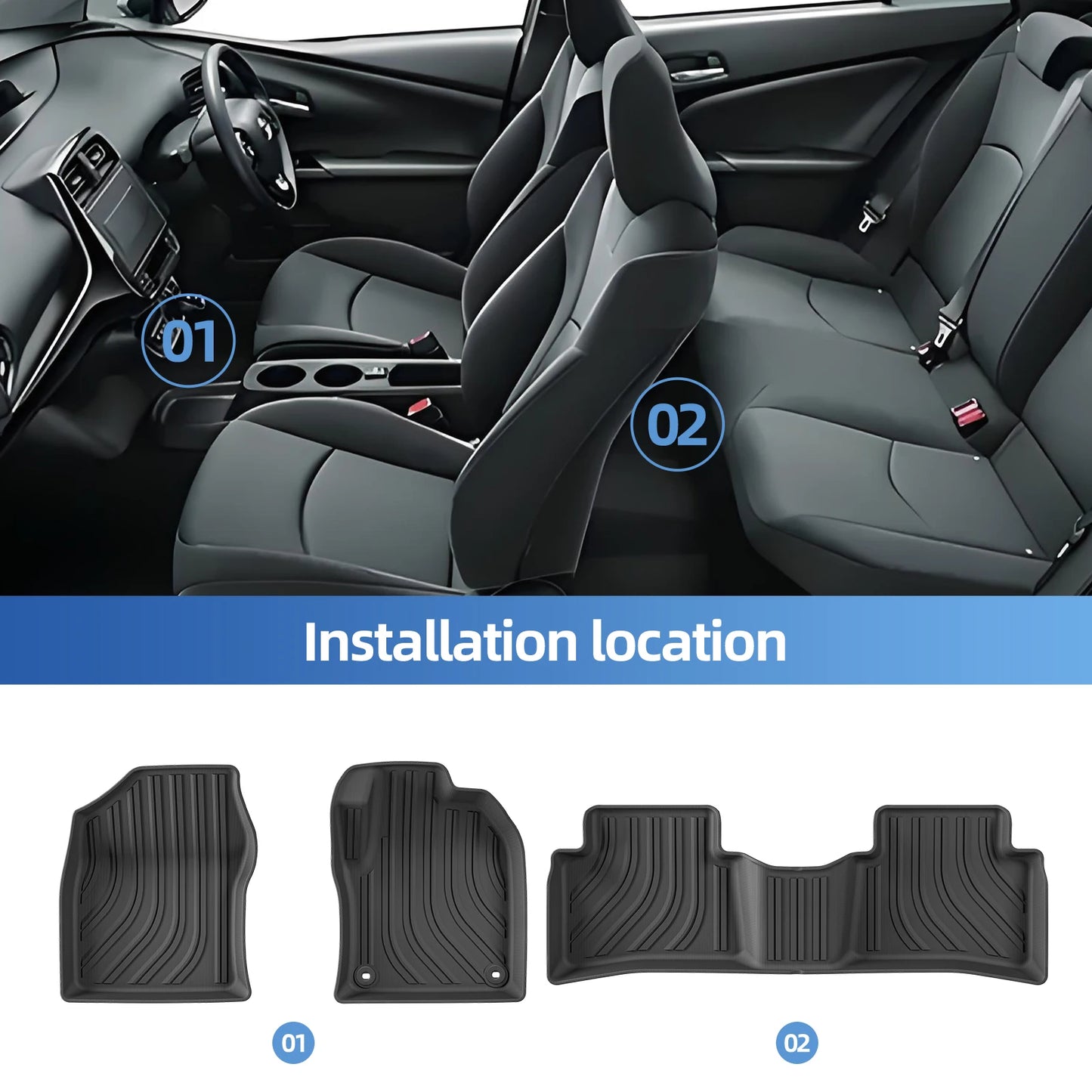 Right Drive for Toyota Prius 50Series (Hybrid Version) 2017-2021 Car Floor Mats Cargo Liner Trunk Pad TPE 3D Accessories BLACK