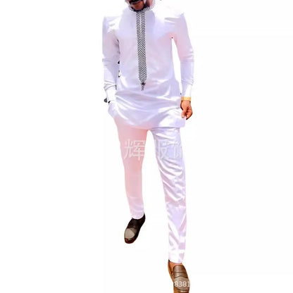 LIBIELIY Complete Men's Slim Printed Suit African Ethnic Style Long Sleeve Embroidered Suit Men Traditional Clothing 2 Piece Lux