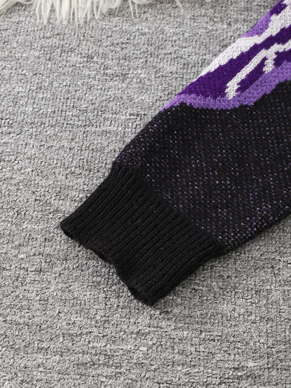 New Trendy Autumn and Winter Skeleton Pattern Pullover Sweater, Casual Round-Neck Color-Blocking Knit Men's Pullover