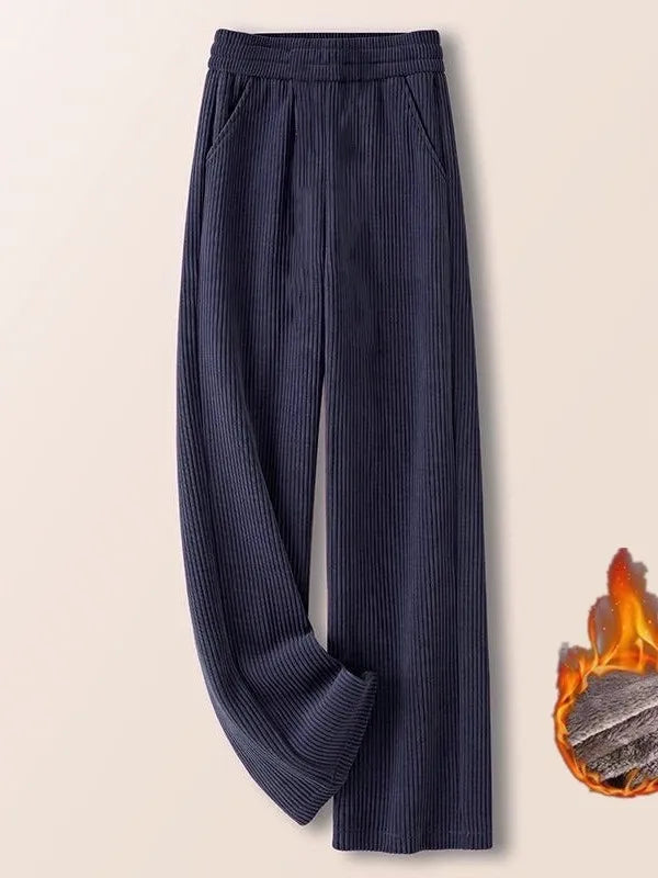 Corduroy Wide Leg Pants High Waist Straight Cut Thickened Women's Loose Fit Trousers Autumn Winter New Style Casual Pants