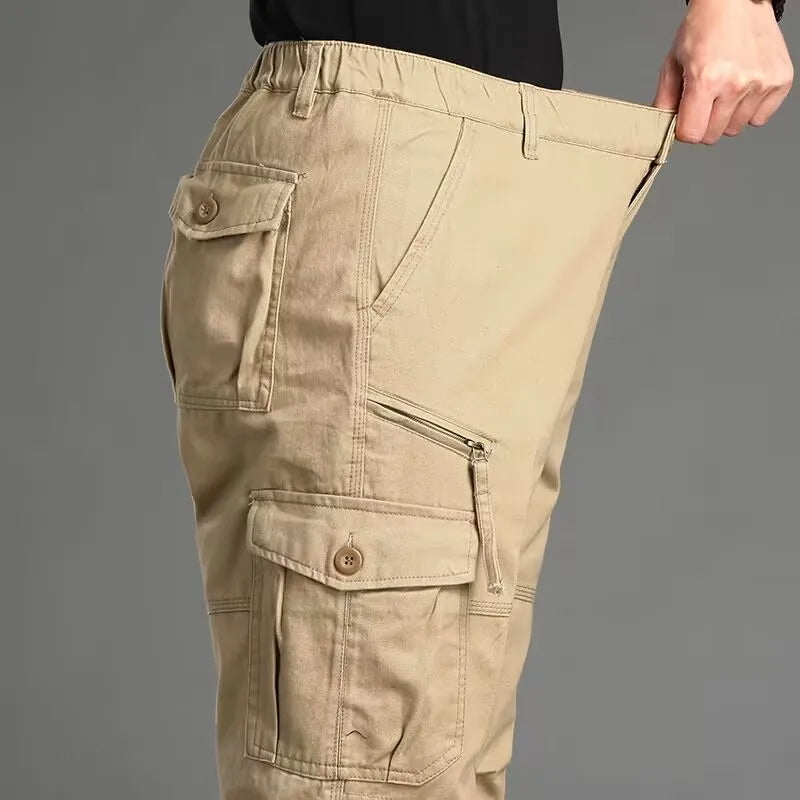 Men's Workwear Trousers High Waist Large Size Casual Pants Cuffed Tactical Long Pants Multi-Pocket Wear-Resistant Loose Fit