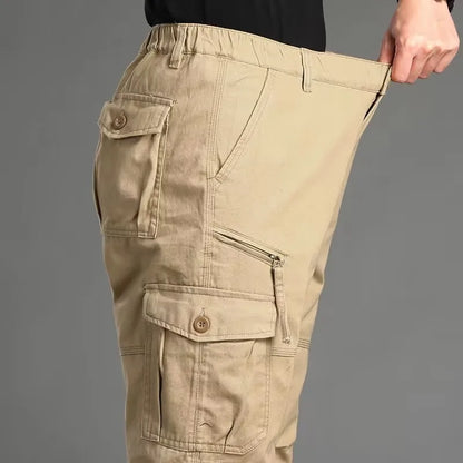 Men's Workwear Trousers High Waist Large Size Casual Pants Cuffed Tactical Long Pants Multi-Pocket Wear-Resistant Loose Fit