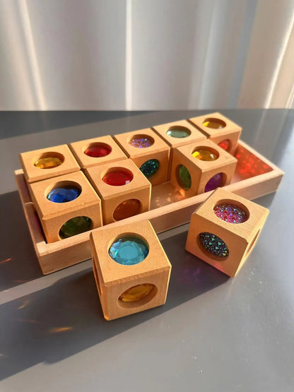 New Kids Acrylic Sparkling 6 sides 3D Gems Wooden Blocks Toy Rainbow Lucite Crystal Steps Building Play Birthday Gift