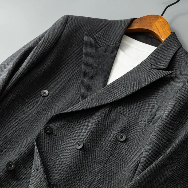 2026 New Autumn And Winter Men'S High-Quality Comfortable Suit Thicken Casual Plaid trench coat men Double-Breasted Suit Jacket