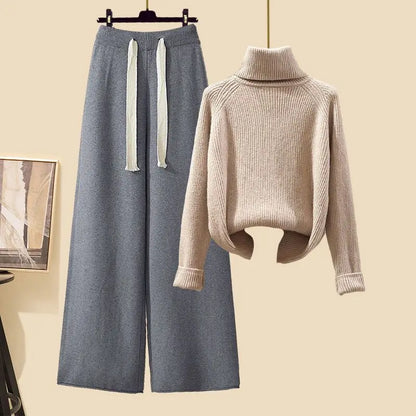 Fashionable Knitted Three-Piece Set Women's Autumn New Lazy Style Open Cardigan Outerwear Slimming Wide Leg Pants