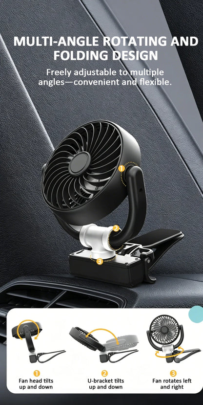 Car Cooling Clamp Fan Brushless Motor USB Rechargeable Fan  3 Speed Wind Rotatable Portable 5 Leaves Fan Car Electronic Tool