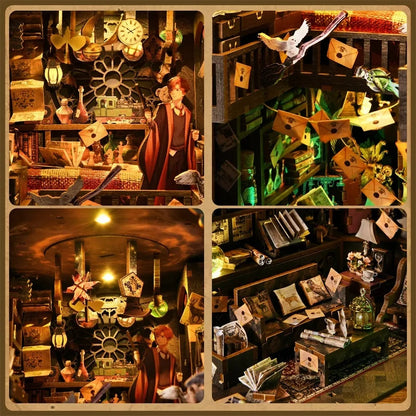 DIY Book Nook Kit Miniature Wooden 3D Puzzle Bookshelf Dollhouse Model Bookend Building Home Decoration For Christmas Gift