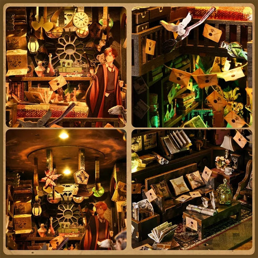 DIY Book Nook Kit Miniature Wooden 3D Puzzle Bookshelf Dollhouse Model Bookend Building Home Decoration For Christmas Gift