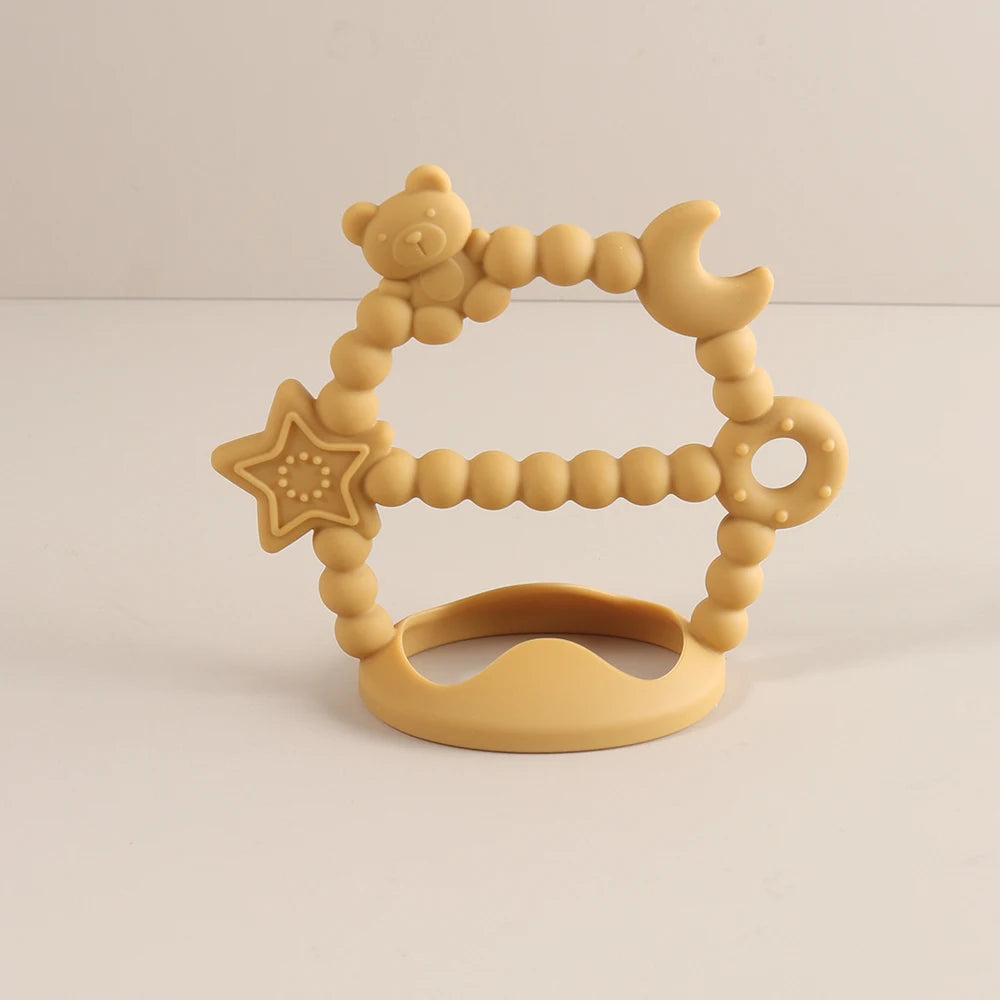 Anti-drop Wristband Baby Teether Silicone Bear Moon Star Teething Toy Non-slip Handheld Teether for Newborn Babies