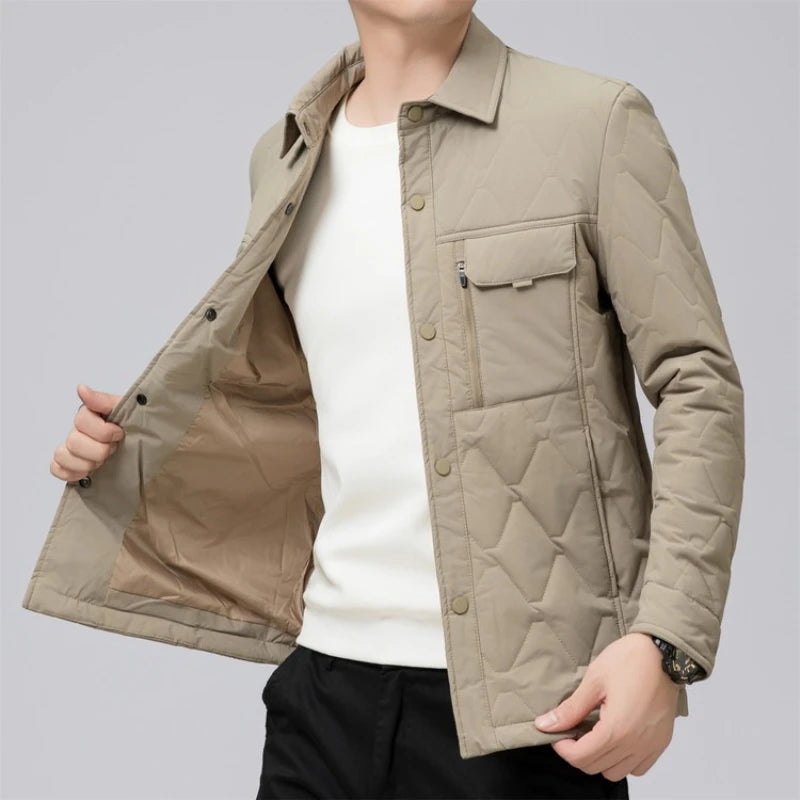 Men's 100% Wool-Filled Turn-Down Collar Cotton Jacket - Light Khaki (Black/Navy) M-3XL | Autumn Winter New Thickened Warm