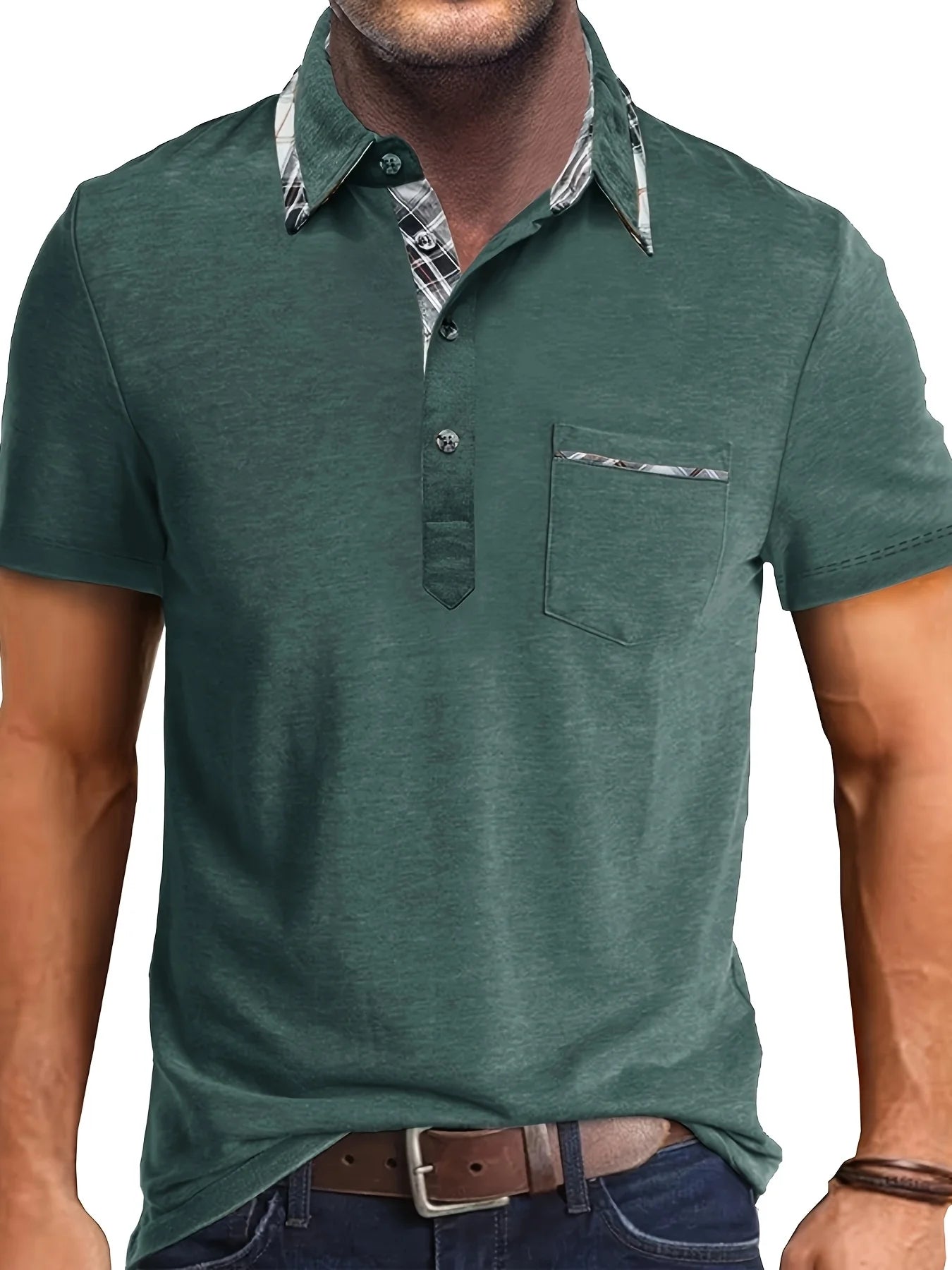 1XL-6XL Summer Plus Size Men's Short-Sleeve Polo Shirt Casual Solid Color Collared Pullover Henley Shirt with Pockets