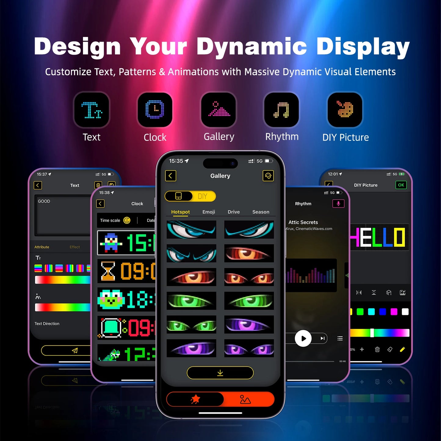BEVINSEE RGB LED Matrix Pixel Panel, APP Control USB 5V Car Windshield Display, Scrollable Animation Sign Light for Car Truck