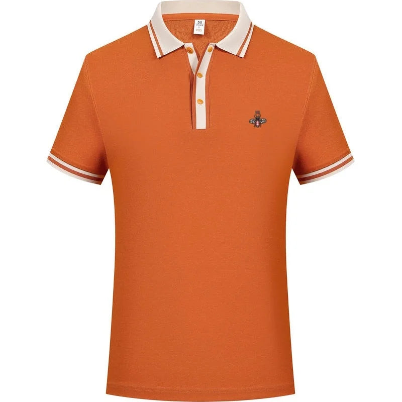 100% pure cotton high-end brand men's short sleeve polo shirt 2026 summer luxury fashion bee embroidery golf top casual T-shirt