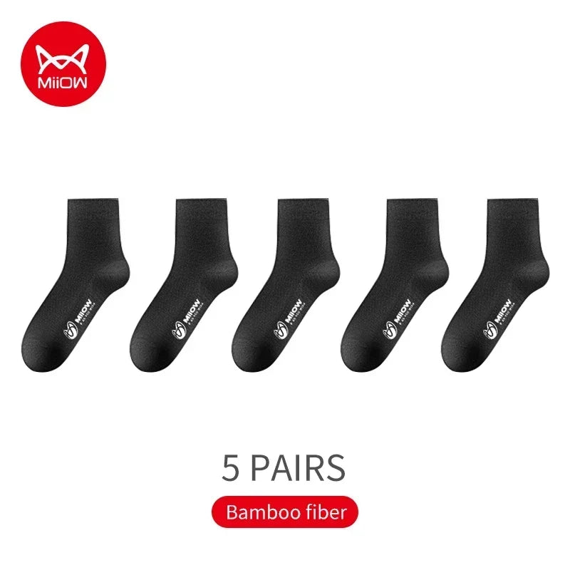 MiiOW 5 Pairs Bamboo Fiber Men Socks Antibacterial Men's Mid Tube Socks Breathable Deodorant Anti Slip Man Warm Mid-calf Socks