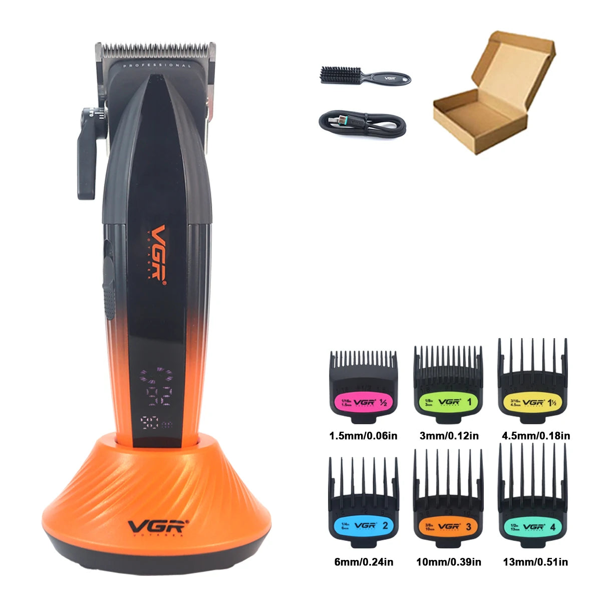 VGR V-889C Professional Hair Clipper Fade DLC Blade 9000RPM 2 Speeds Cordless with Base Charger Full Metal LCD Haircut Machine
