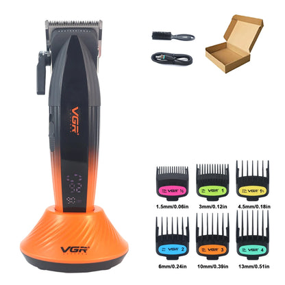 VGR V-889C Professional Hair Clipper Fade DLC Blade 9000RPM 2 Speeds Cordless with Base Charger Full Metal LCD Haircut Machine