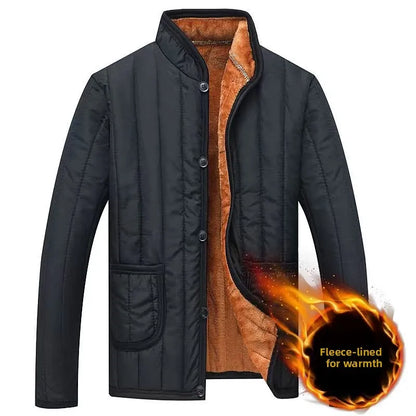 Thickened Fleece Lined Stand Collar Cotton Jacket Dad Style Warm Inner  for Middle Aged And Elderly Men's Clothing