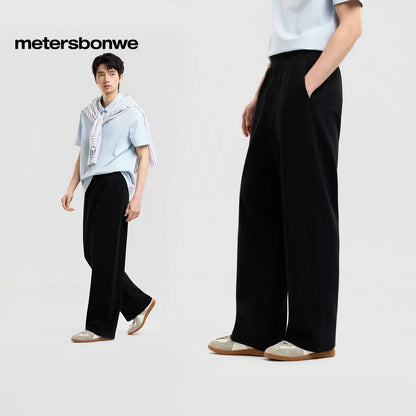 Metersbonwe Men's Loose Straight Leg Casual Pants 2026 Summer New Oversized Knit Trousers Mens Streetwear Relaxed Fit Bottoms