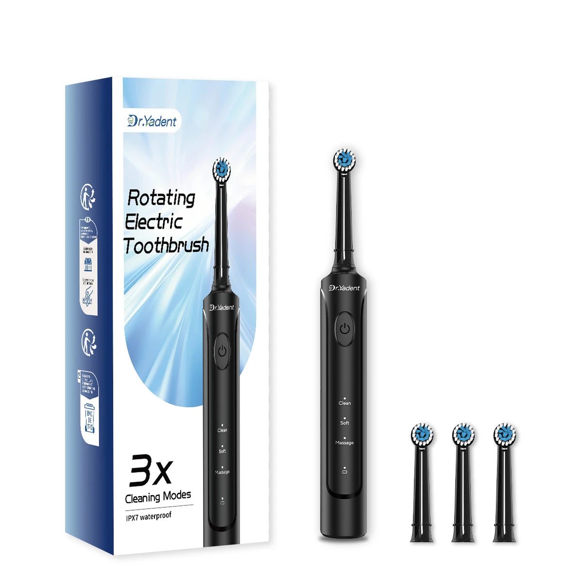 Dr.Yadent Rotating Electric Toothbrush IPX7 Waterproof 3 Modes 4 Toothbrush Head Rechargeable Battery for Adult Deeper Cleaning