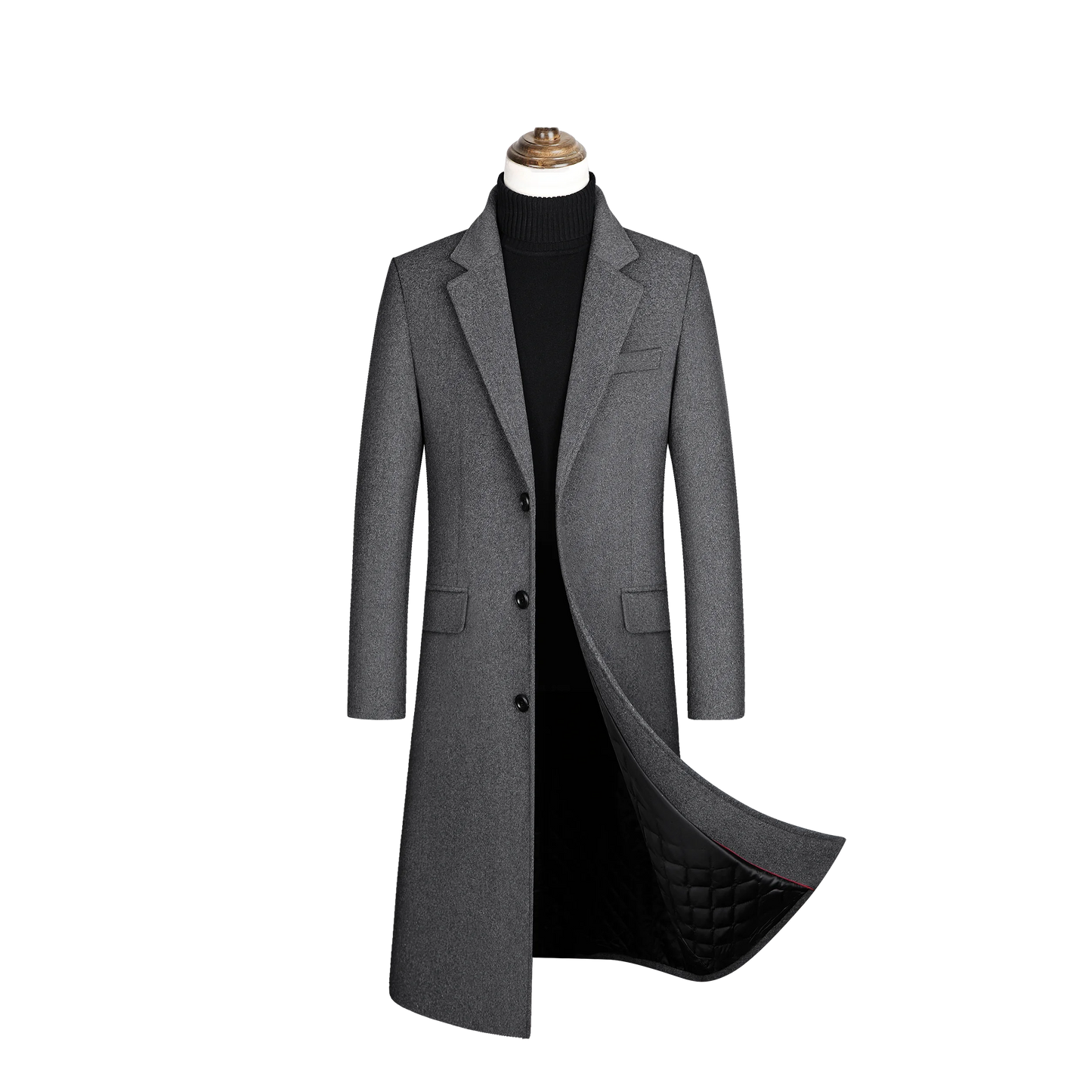 High-quality long, fashionable and stylish solid-color woolen coat, warm men's European and American style casual jacket
