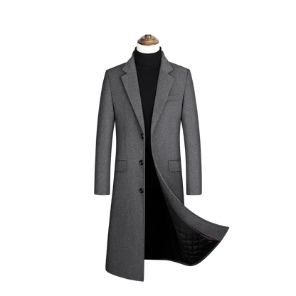 High-quality long, fashionable and stylish solid-color woolen coat, warm men's European and American style casual jacket