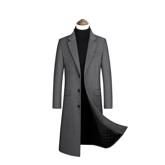 High-quality long, fashionable and stylish solid-color woolen coat, warm men's European and American style casual jacket