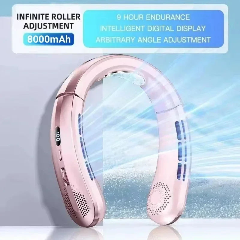 Lenovo Hanging Neck Fan LED Digital Display 8000mAh Portable Bladeless USB Rechargeable Mute Electric Air Cooler