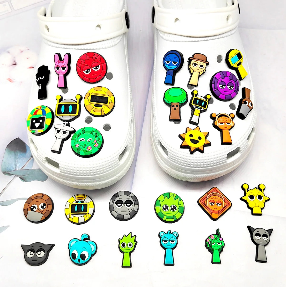 30-100Pcs Sprunki Plush Game Series Shoes Charms Cute Cartoon Clog Sandals Shoe Accessories Decorations Boy Kids Gifts