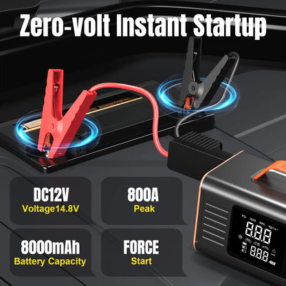 Integrated Jump Starter & Air Compressor — Button-Operated with Digital Display — Electric Tire Inflator Pump