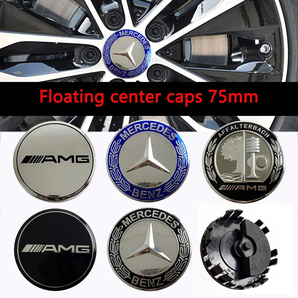 QQQ 4PCS 75mm Car Floating Wheel Center Hub Caps Cover for Mercedes Benz B/C/E/S Class A Class C200L GLC GLK CLA Accessories.