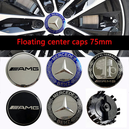 QQQ 4PCS 75mm Car Floating Wheel Center Hub Caps Cover for Mercedes Benz B/C/E/S Class A Class C200L GLC GLK CLA Accessories.