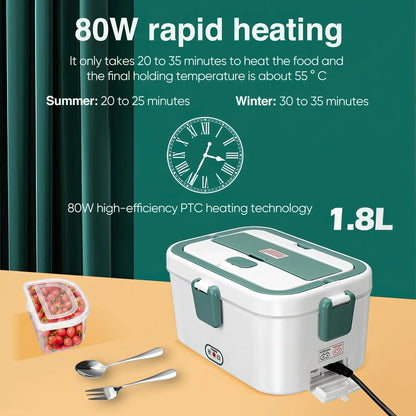 Electric Lunch Box Food Warmer 1.8 L 80W Outdoor Camping Bento Picnic Portable Food Heater Car/Home Self Heating Box