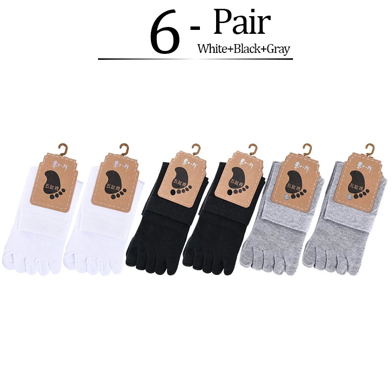 6 Pairs Unisex Toe Socks Men/Women Five Fingers Socks Breathable Soft Cotton Sports Socks Black White Grey Split Toe Socks