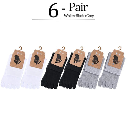 6 Pairs Unisex Toe Socks Men/Women Five Fingers Socks Breathable Soft Cotton Sports Socks Black White Grey Split Toe Socks