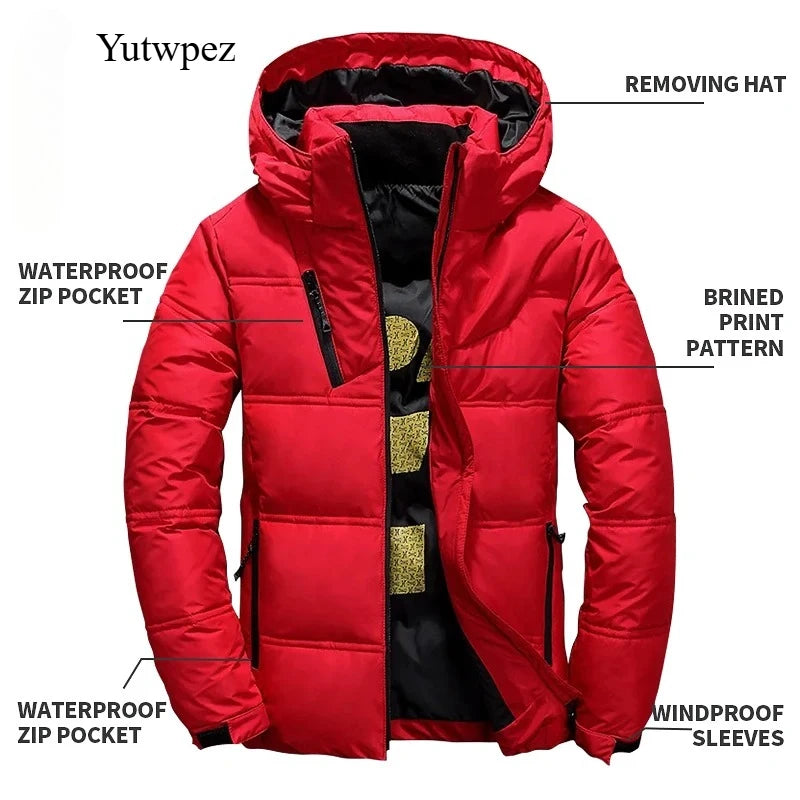 White Duck Down Jacket Men Winter Men's Coat Windproof Removable Cap Parkas Solid Color Outdoor Casual Hooded Overcoat Clothes