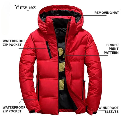White Duck Down Jacket Men Winter Men's Coat Windproof Removable Cap Parkas Solid Color Outdoor Casual Hooded Overcoat Clothes
