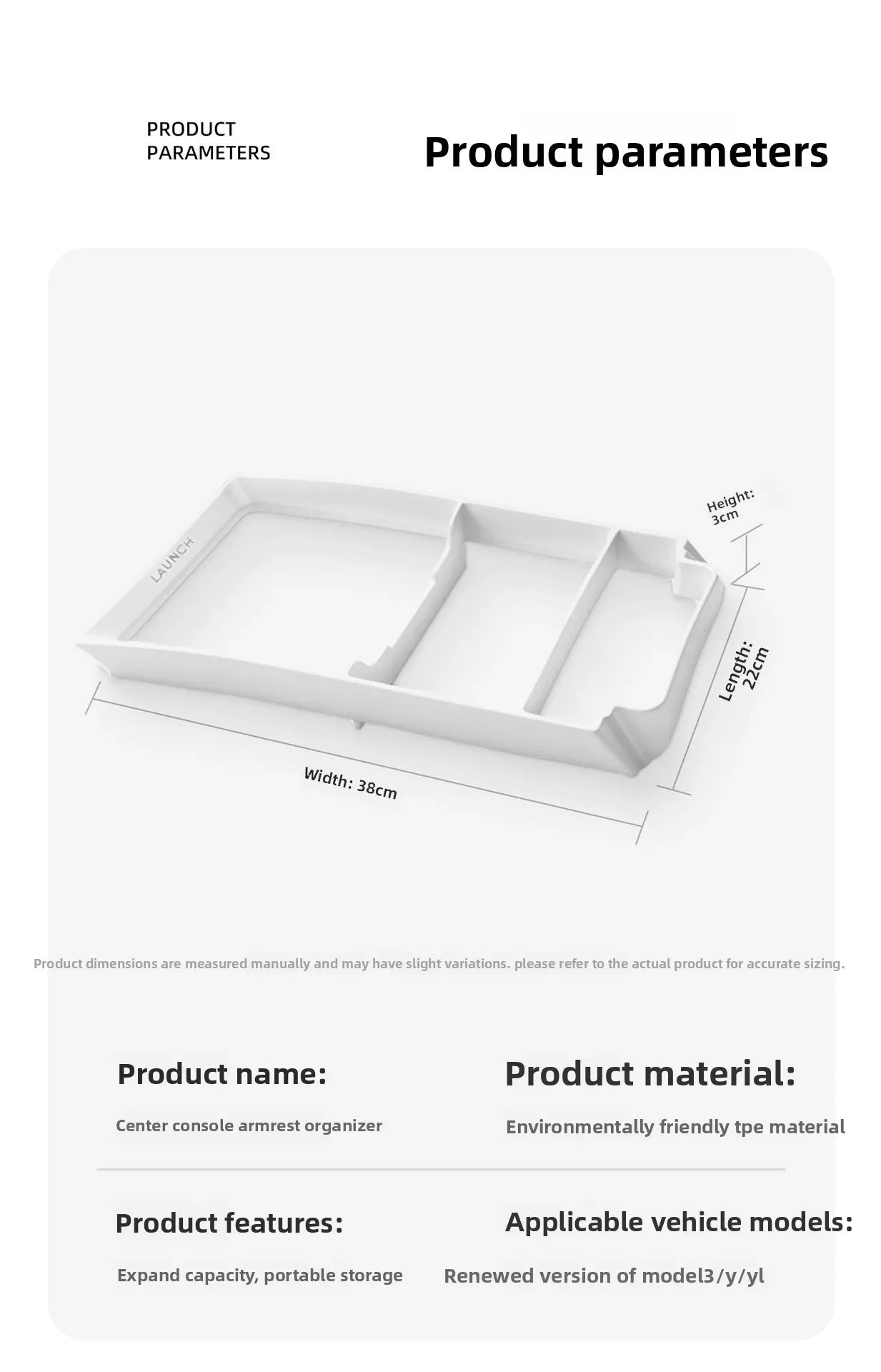For Tesla Model 3/Y/YL Highland Juniper 2026 Center Armrest Storage Box Tray Console Organizer Box Accessories