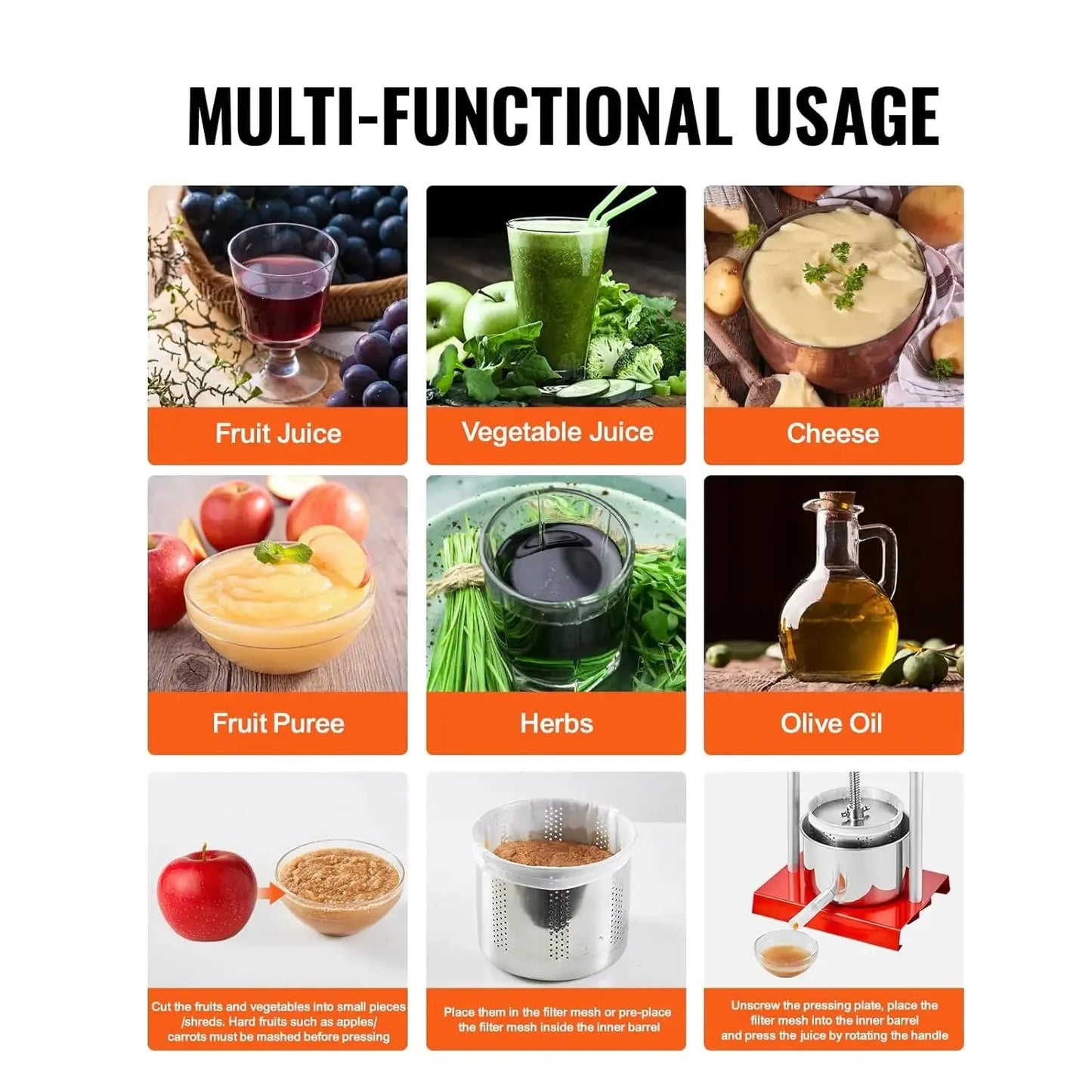 2L 3L 6L Manual Fruit Press Stainless Steel Household Manual Squeezer Cider Vegetables Juice Extractor for Home Kitchen