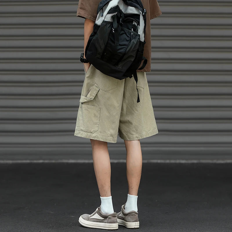 American High Street Cargo Shorts for Men Summer Japanese Retro Five-point Pants Pure Cotton Loose Tooling Outdoor Hiking Pants