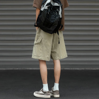 American High Street Cargo Shorts for Men Summer Japanese Retro Five-point Pants Pure Cotton Loose Tooling Outdoor Hiking Pants