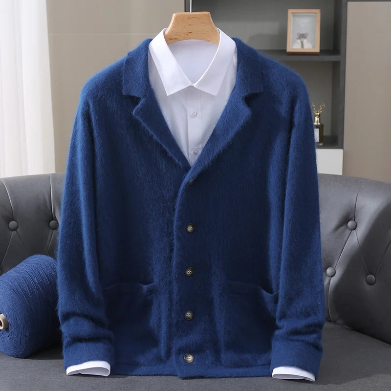 MVLYFLRT Men's 100% Mink Cashmere Cardigan Thick Knit Sweater Suit Collar Premium Warm Winter Outerwear Men's Clothing D185 ﻿