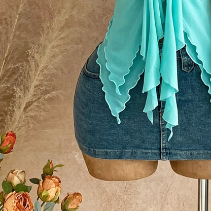 Ladies' asymmetrical collar camisole with shell decoration, suitable for beach vacations, summer, summer spring, Valentine's Day