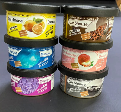 organic air freshener tank, bubble gum scent, 3 anti-spill blocks per can, perfect for car scent, new car scent