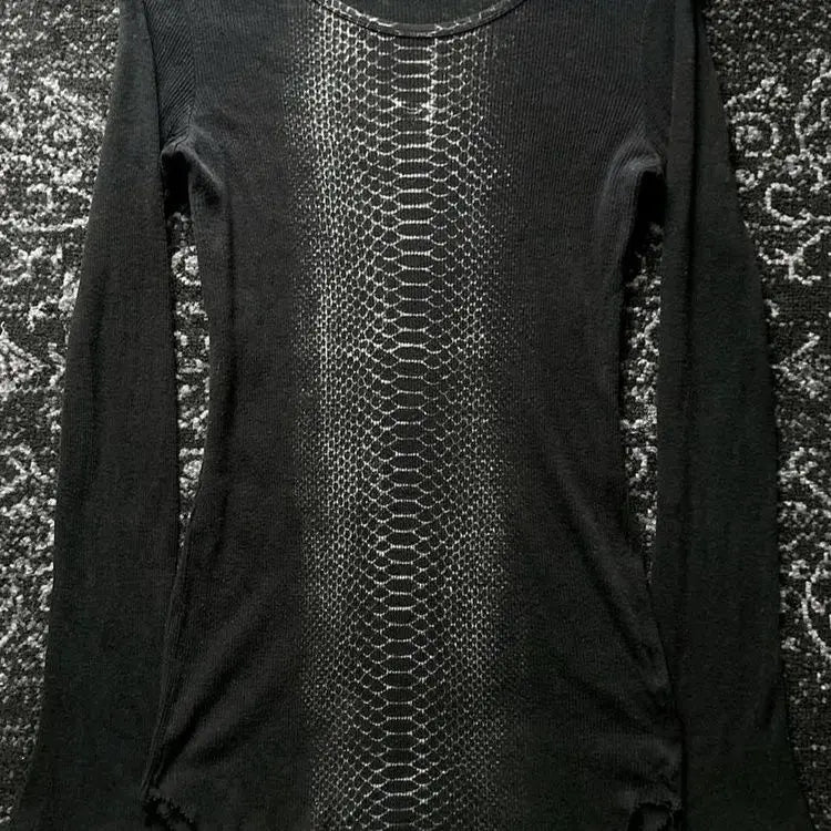 Retro Vintage Long Sleeve T-Shirt Snake Print Punk Rock Subculture Y2K Visual Style Couple's Slim Fit round Neck Top