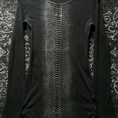 Retro Vintage Long Sleeve T-Shirt Snake Print Punk Rock Subculture Y2K Visual Style Couple's Slim Fit round Neck Top