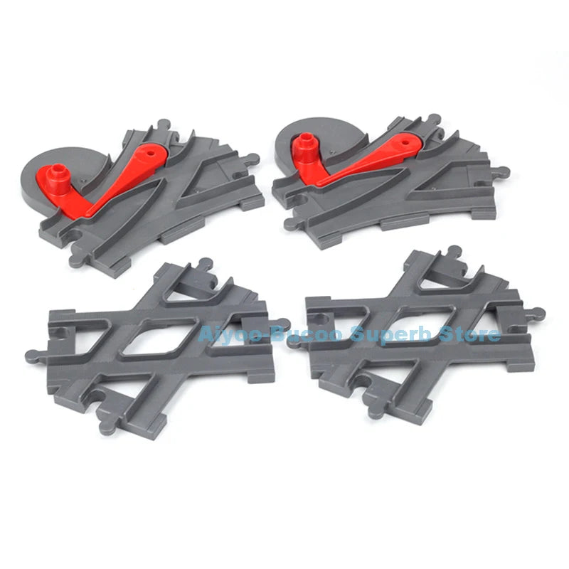 Big Size Building Blocks Train Railway Transport Set Track Parts Electric Locomotive DIY Assemble Interaction Toys For Children