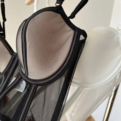 French Long Fishbone Mesh Patchwork Bra Set Slim Shaping Chest Lift Up Sexy Lingerie Outfit Soft Comfortable Underwear S-XL Suit