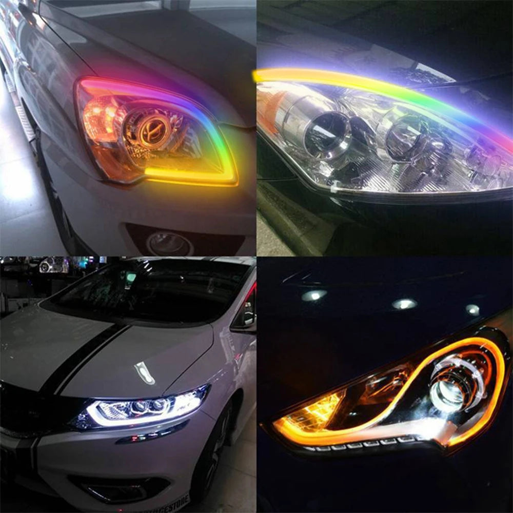Dynamic Drl RGB Universal LED Headlights Strip Sequential Tun Signal Strip Neon Welcome Lamp Daytime Running Lights APP Control