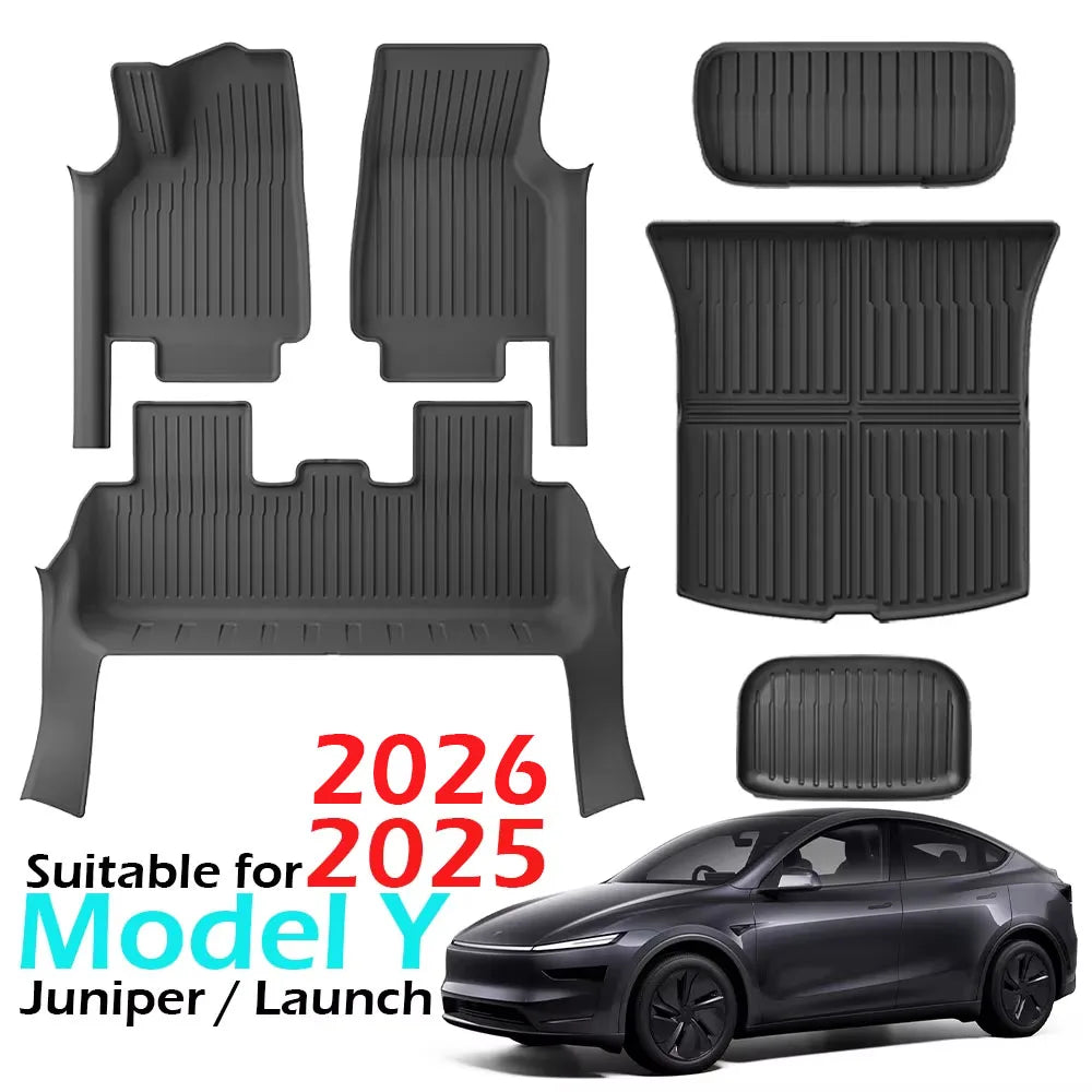 Floor Mats with Door Sill Protection Strip for Tesla Model Y Juniper 2025 2026 All-weather Floor Cargo Liner Trunk Backrest Pad